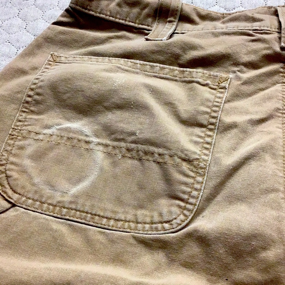 Carhartt Men’s 34x32 Dungaree Khaki Utility Pants Work Trousers DISTRESSED - Picture 5 of 9